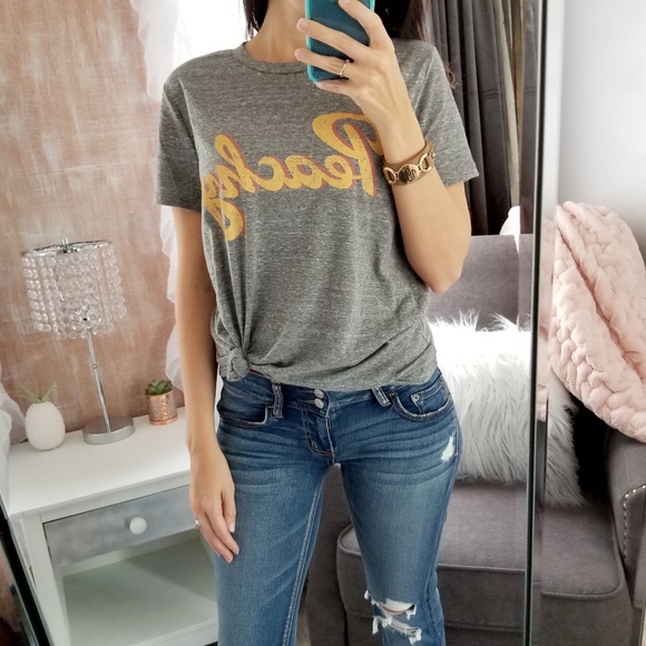 Tops - Last 1◻Gray Slub "Peachy" Retro Top Graphic Tees